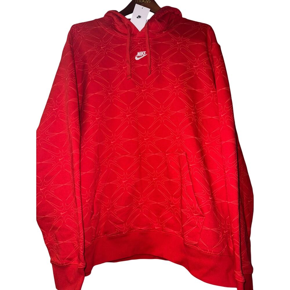 NWT Nike All-Over Swoosh Gel Fleece Red Pullover Hoodie Size 2XLT 2XL TALL